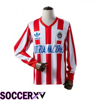 CD Guadalajara Retro Home Soccer Jersey Long sleeve Red White 1991-1992