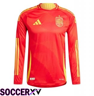 Spain Home Soccer Jersey Long Sleeve UEFA Euro 2024