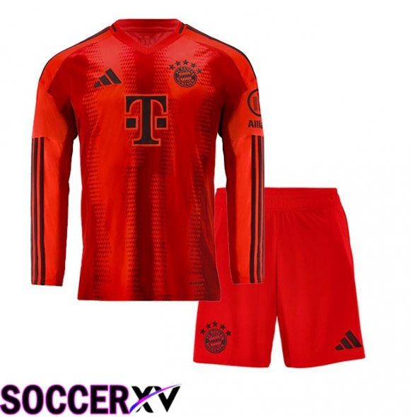 Bayern Munich Kids Home Soccer Jersey Long Sleeve Red 2024/2025