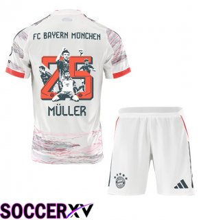 Bayern Munich (Müller 25) Kids Away Soccer Jersey Special Edition White 2025/2026