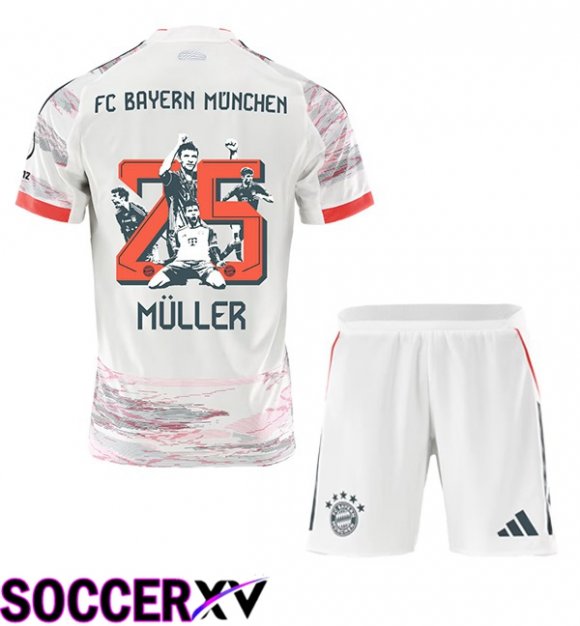Bayern Munich (Müller 25) Kids Away Soccer Jersey Special Edition White 2025/2026