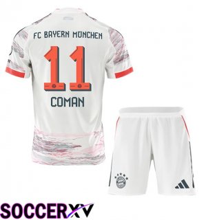 Bayern Munich (Coman 11) Kids Away Soccer Jersey White 2025/2026
