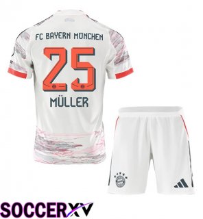 Bayern Munich (Müller 25) Kids Away Soccer Jersey White 2025/2026
