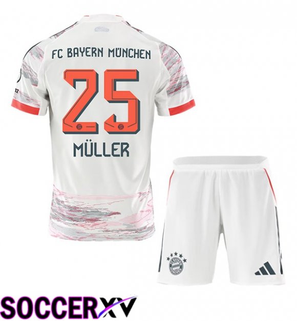 Bayern Munich (Müller 25) Kids Away Soccer Jersey White 2025/2026