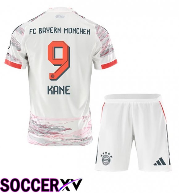 Bayern Munich (Kane 9) Kids Away Soccer Jersey White 2025/2026