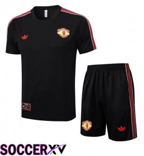 Manchester United kit Training T Shirt + Shorts Black 2025/2026