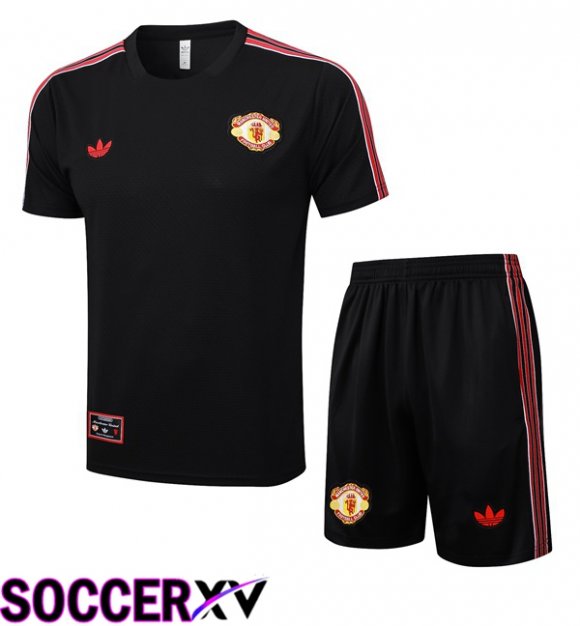 Manchester United kit Training T Shirt + Shorts Black 2025/2026