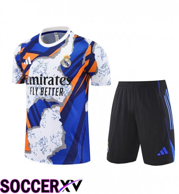 Real Madrid kit Training T Shirt + Shorts White Blue 2025/2026