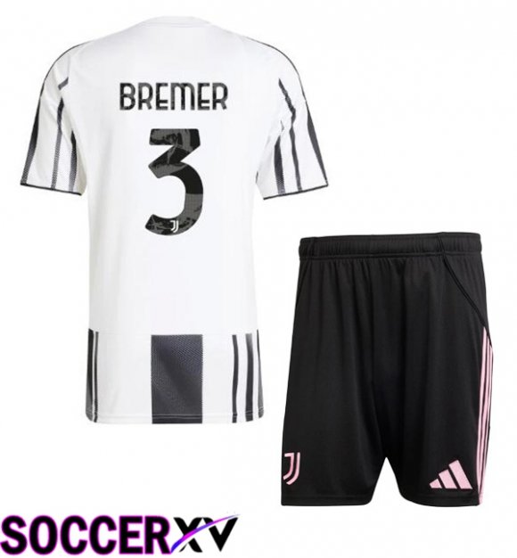 Juventus (BREMER 3) Kids Home Soccer Jersey Black White 2025/2026