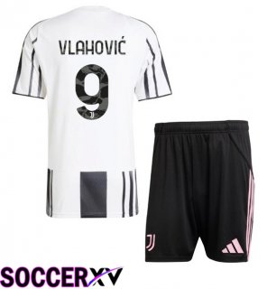 Juventus (VLAHOVIĆ 9) Kids Home Soccer Jersey Black White 2025/2026