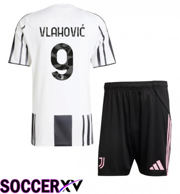 Juventus (VLAHOVIĆ 9) Kids Home Soccer Jersey Black White 2025/2026