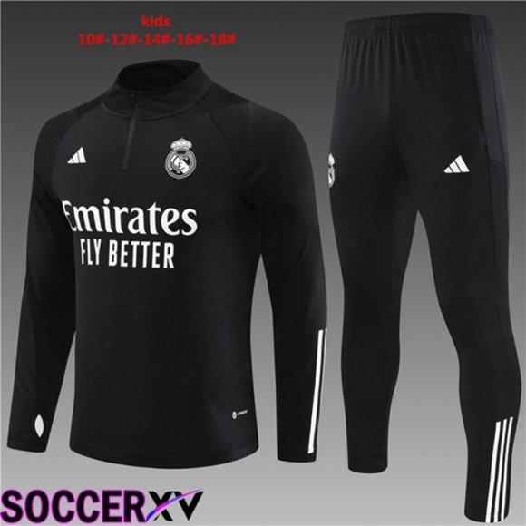 Real Madrid Kids Training Tracksuit Suit Black 2023/2024