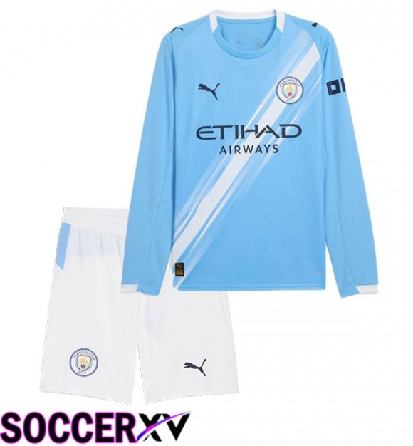 Manchester City Kids Home Soccer Jersey Long sleeve Blue 2025/2026