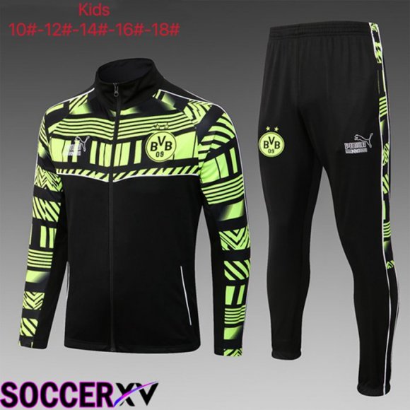 Dortmund BVB Kids Training Jacket Suit Black Green 2023/2024