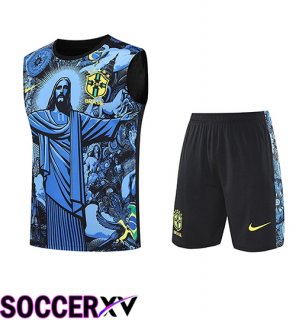 Brazil Kids kit Soccer Vest Blue/Black 2025/2026