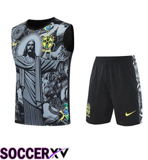 Brazil Kids kit Soccer Vest Grey/Black 2025/2026