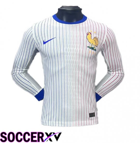 France Away Soccer Jersey Long Sleeve White UEFA Euro 2024