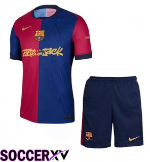 FC Barcelona Kids Home Soccer Jersey Travis Scott Blue Royal Red 2024/2025