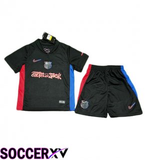 FC Barcelona Kids Away Soccer Jersey Travis Scott Black 2024/2025