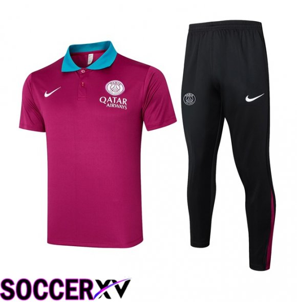 Paris PSG Soccer Polo + Training Pants Purple 2024/2025