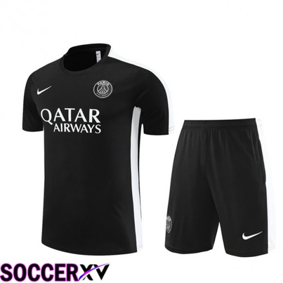 Paris PSG Training T Shirt + Shorts Black 2023/2024