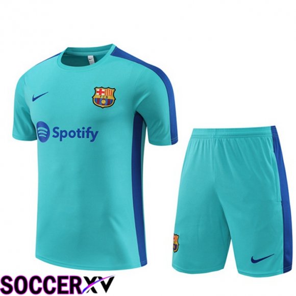 FC Barcelona Training T Shirt + Shorts Cyan 2023/2024