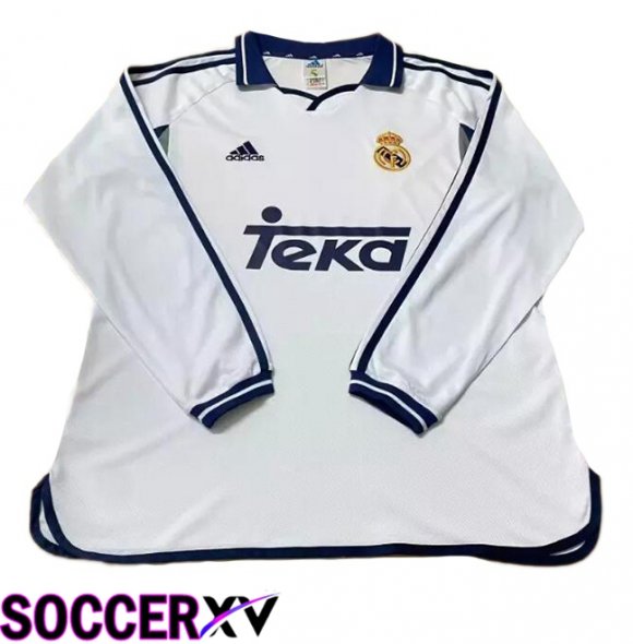 Real Madrid Retro Home Soccer Jersey Long Sleeve White 2000-2001