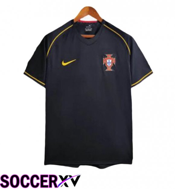 Portugal Retro Away Soccer Jersey Black 2006