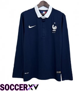 France Retro Home Soccer Jersey Long sleeve Blue Royal 2014