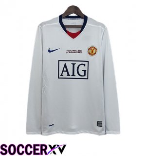 Manchester United Retro Champions League Away Soccer Jersey Long sleeve White 2008-2009