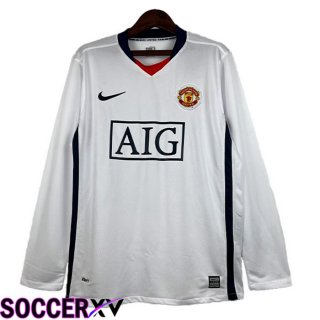 Manchester United Retro Soccer Jersey Away Long Sleeve White 2007-2008