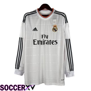 Real Madrid Retro Soccer Jersey Home Long Sleeve White 2013-2014