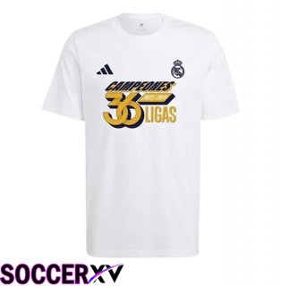 Real Madrid Soccer Jersey T-Shirt 36 LIGAS Champions Cotton White 2024/2025