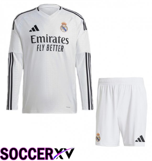 Real Madrid Kids Home Soccer Jersey Long sleeve White 2024/2025