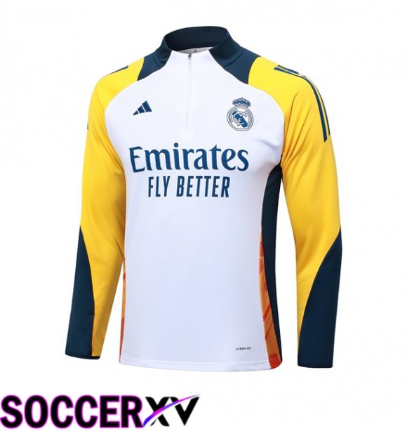 Real Madrid Training Sweatshirt White Yellow 2024/2025