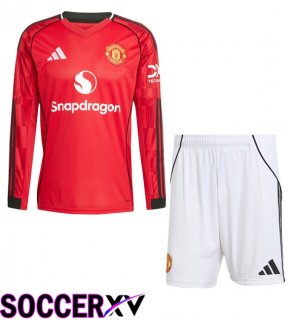 Soccer Jersey Manchester United Kids Home Long sleeve Red 2025/2026