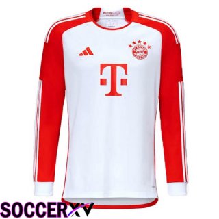 Bayern Munich Soccer Jersey Home Long Sleeve White Red 2023/2024