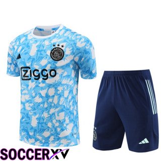 AFC Ajax Training T Shirt + Shorts Blue White 2023/2024