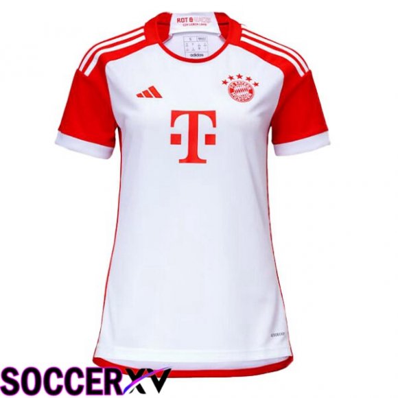 Bayern Munich Womens Soccer Jersey Home White Red 2023/2024