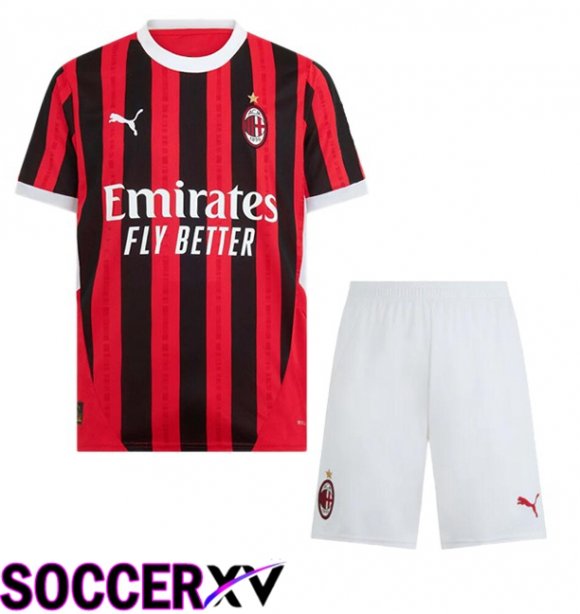 AC Milan Kids Home Soccer Jersey Red Black 2024/2025