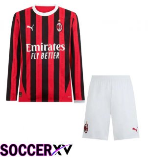 AC Milan Kids Home Soccer Jersey Long sleeve Red Black 2024/2025