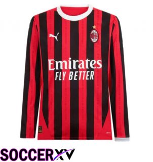 AC Milan Home Soccer Jersey Long sleeve Red Black 2024/2025