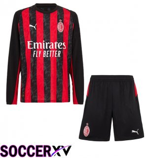 Soccer Jersey AC Milan Kids Home Long sleeve Red Black 2025/2026