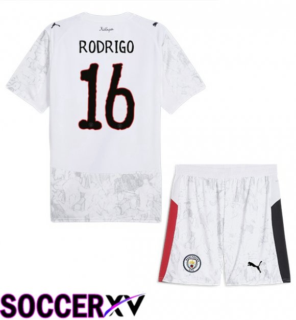 Soccer Jersey Manchester City Club World Cup (Rodrigo 16) Kids Home White 2025/2026