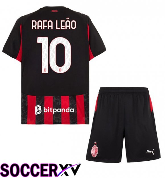 Soccer Jersey AC Milan (Rafa Leão 10) Kids Home Red Black 2025/2026