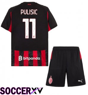 Soccer Jersey AC Milan (Pulisic 11) Kids Home Red Black 2025/2026