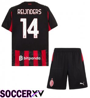 Soccer Jersey AC Milan (Reijnders 14) Kids Home Red Black 2025/2026