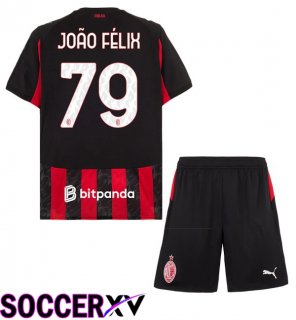 Soccer Jersey AC Milan (João Félix 79) Kids Home Red Black 2025/2026