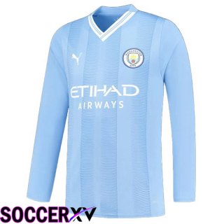 Manchester City Soccer Jersey Home Long Sleeve Blue 2023/2024