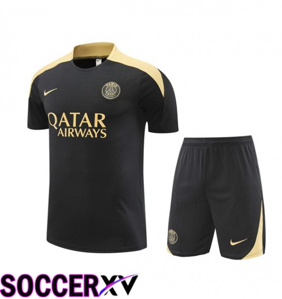 Paris PSG kit Training T Shirt + Shorts Black 2024/2025